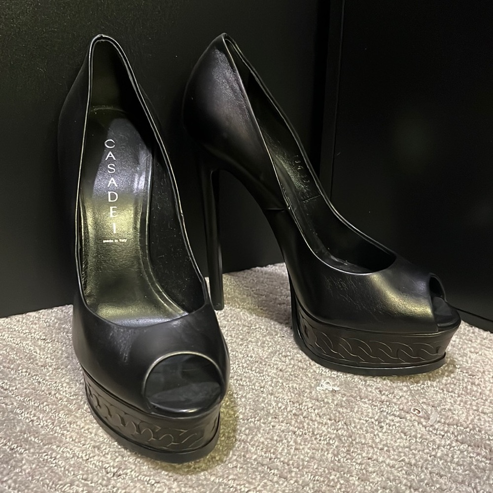 CASADEI black leather peep toe platform pumps SIZE 37!